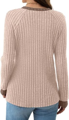 NORACORA Long Sleeve Shirts for Women Lightweight Sweaters Crewneck Color Block Fall Fashion Outfits Casual Winter Clothing in Saudi Arabia