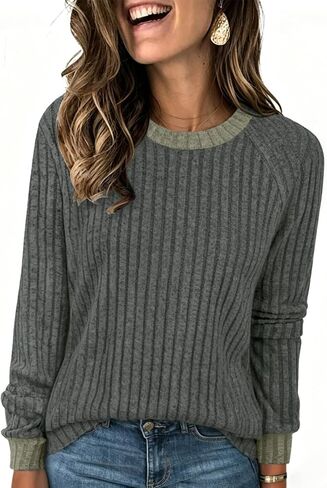 NORACORA Long Sleeve Shirts for Women Lightweight Sweaters Crewneck Color Block Fall Fashion Outfits Casual Winter Clothing in Saudi Arabia