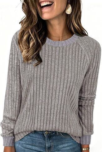 NORACORA Long Sleeve Shirts for Women Lightweight Sweaters Crewneck Color Block Fall Fashion Outfits Casual Winter Clothing in Saudi Arabia