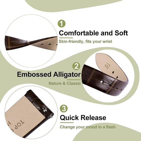 Ayadoo Genuine Leather Watch Band for Women Men, Embossed Alligator Grain, Band Width 12mm 14mm 16mm 17mm 18mm 20mm in Saudi Arabia