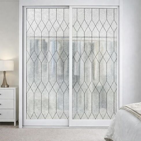 Overlays for Mirrored Closet Doors 17.5'' x 197'' – Diamond Lattice Frosted Window Film Roll, Decorative Glass Covering for Sliding Closet Door, Bedroom, Apartment, Renter Friendly in Saudi Arabia