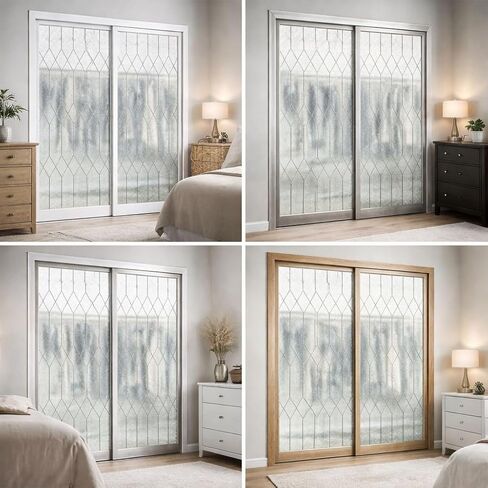 Overlays for Mirrored Closet Doors 17.5'' x 197'' – Diamond Lattice Frosted Window Film Roll, Decorative Glass Covering for Sliding Closet Door, Bedroom, Apartment, Renter Friendly in Saudi Arabia