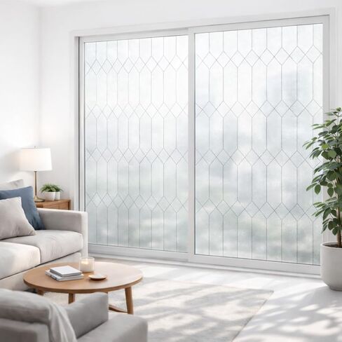 Overlays for Mirrored Closet Doors 17.5'' x 197'' – Diamond Lattice Frosted Window Film Roll, Decorative Glass Covering for Sliding Closet Door, Bedroom, Apartment, Renter Friendly in Saudi Arabia