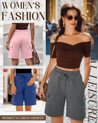 3 Pack Women Cargo Bermuda 7" Shorts Oversized Athletic Workout Loose Knee Lounge Drawstring Shorts with Pockets in Kuwait