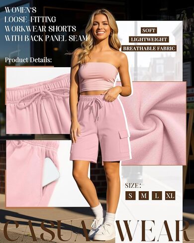 3 Pack Women Cargo Bermuda 7" Shorts Oversized Athletic Workout Loose Knee Lounge Drawstring Shorts with Pockets in Kuwait