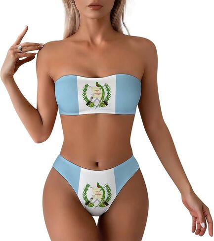 Flag of Guatemala Women's Strapless Bandeau Bikini Swimsuit Set-Two-Piece Sexy Triangle Bottoms for Beach Parties X-Small in Saudi Arabia