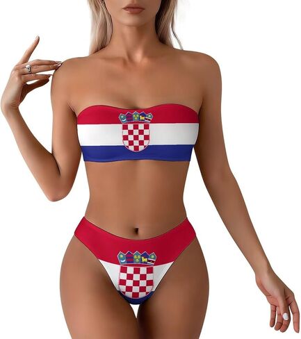 Flag of Guatemala Women's Strapless Bandeau Bikini Swimsuit Set-Two-Piece Sexy Triangle Bottoms for Beach Parties X-Small in Kuwait