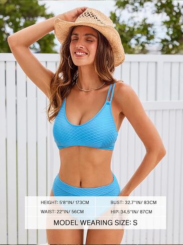 طقم بيكيني نسائي من CUPSHE برقبة سكوب وخصر عالٍ مكون من قطعتين لباس سباحة بأشرطة قابلة للتعديل ملابس سباحة صفيق بقصة عالية in Kuwait