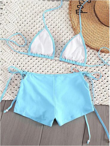 SHENHE Women's Boyshort Bikini Set 2 Piece Swimsuits Triangle Halter Bathing Suits with Shorts in Kuwait