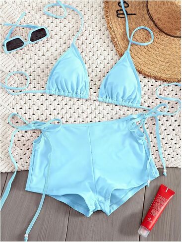 SHENHE Women's Boyshort Bikini Set 2 Piece Swimsuits Triangle Halter Bathing Suits with Shorts in Kuwait