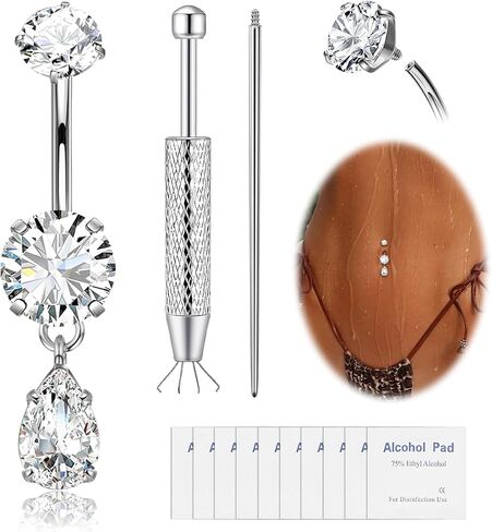 G23 Titanium Dangle 14G Belly Button Rings Sparkling CZ Navel Rings Belly Piercing Jewelry Teardrop Dangling Belly Rings Gold/Silver in Saudi Arabia