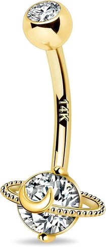COCHARM 14k Gold Belly Button Rings 14G Saturn Yellow Gold Belly Rings for Women Dainty Belly Piercing Jewelry in Kuwait