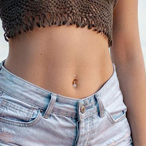 COCHARM 14k Gold Belly Button Rings 14G Saturn Yellow Gold Belly Rings for Women Dainty Belly Piercing Jewelry in Kuwait