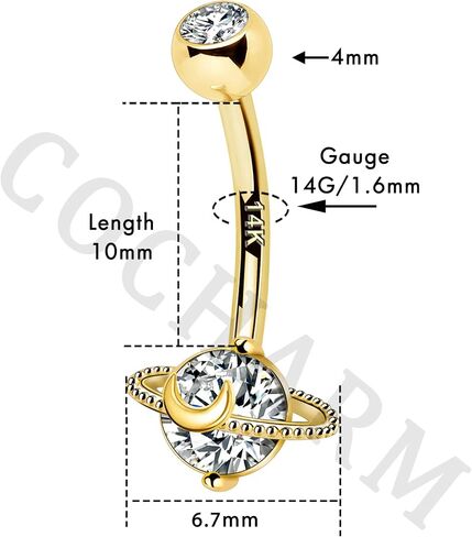 COCHARM 14k Gold Belly Button Rings 14G Saturn Yellow Gold Belly Rings for Women Dainty Belly Piercing Jewelry in Kuwait