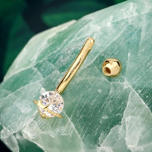 COCHARM 14k Gold Belly Button Rings 14G Saturn Yellow Gold Belly Rings for Women Dainty Belly Piercing Jewelry in Kuwait