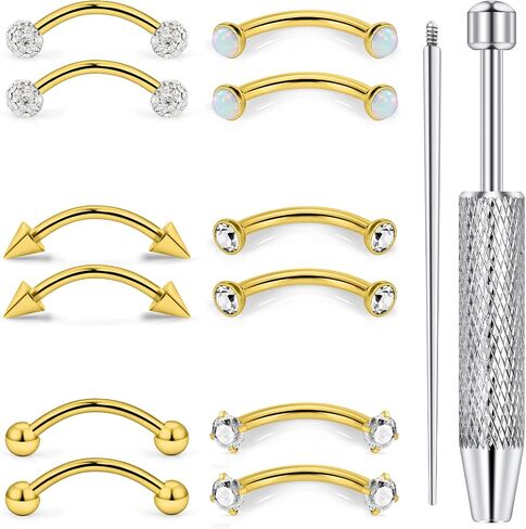 16G Eyebrow Ring Piercing Jewelry Surgical Steel CZ Opal Ball Spike Curved Barbell Vertical Labret Lip Ring Rook Daith Earrings Belly Button Ring Piercing Jewelry for Women Men 6MM 8MM 10MM in Saudi Arabia