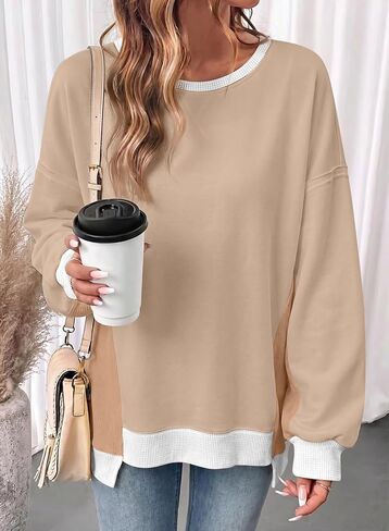 SHEWIN Womens Sweatshirt Crew Neck Waffle Knit Tops Color Block Oversized Long Sleeve Shirts Fall Outfits for Women 2026 in Kuwait
