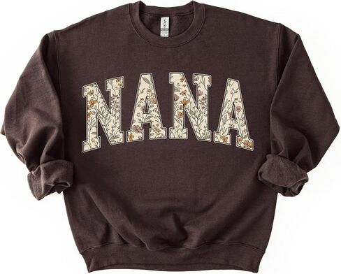 Daytee Women's Mama Grandma Auntie Sweatshirt - Botanical Floral Varsity Letter Crewneck - Dark Chocolate Brown Pullover in Saudi Arabia