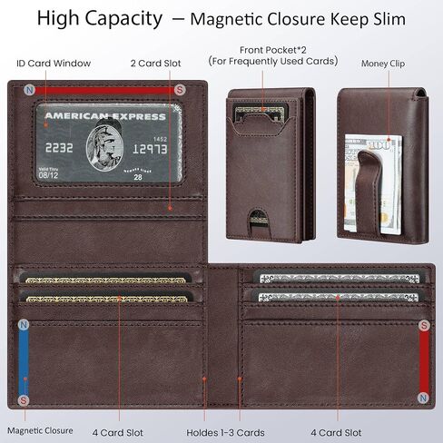 furid Leather Slim Wallet for Men Minimalist: Magnetic Closure Bifold Front Pocket Wallets with Money Clip - Rfid Credit Card Holder Wallet - Gifts for Men at Birthday in Saudi Arabia