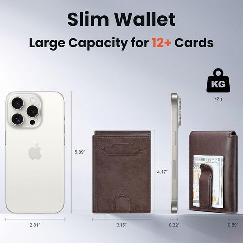 furid Leather Slim Wallet for Men Minimalist: Magnetic Closure Bifold Front Pocket Wallets with Money Clip - Rfid Credit Card Holder Wallet - Gifts for Men at Birthday in Saudi Arabia