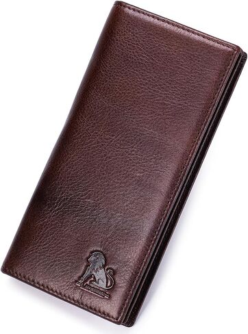 Unisex Vintage Leather Long Bifold Wallet - RFID Blocking Billfold with ID Window & Multi-Card Slots - Genuine Cowhide Cash & Receipt Organizer for Travel (91644-Coffee) in Kuwait