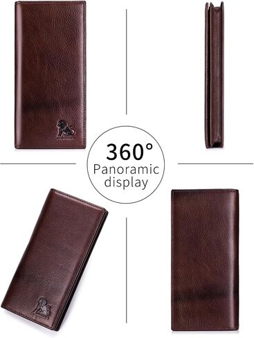 Unisex Vintage Leather Long Bifold Wallet - RFID Blocking Billfold with ID Window & Multi-Card Slots - Genuine Cowhide Cash & Receipt Organizer for Travel (91644-Coffee) in Kuwait