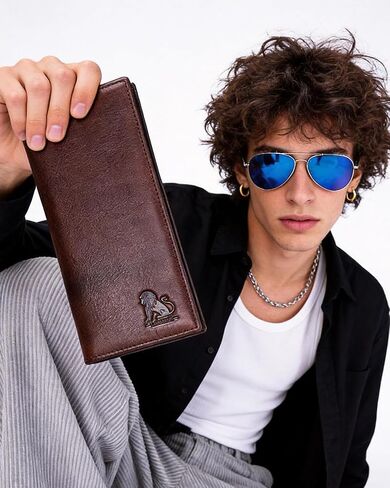 Unisex Vintage Leather Long Bifold Wallet - RFID Blocking Billfold with ID Window & Multi-Card Slots - Genuine Cowhide Cash & Receipt Organizer for Travel (91644-Coffee) in Kuwait
