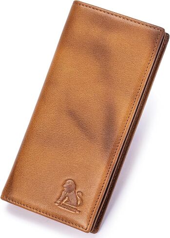 Unisex Vintage Leather Long Bifold Wallet - RFID Blocking Billfold with ID Window & Multi-Card Slots - Genuine Cowhide Cash & Receipt Organizer for Travel (91644-Coffee) in Kuwait