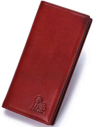Unisex Vintage Leather Long Bifold Wallet - RFID Blocking Billfold with ID Window & Multi-Card Slots - Genuine Cowhide Cash & Receipt Organizer for Travel (91644-Coffee) in Kuwait