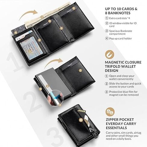 محفظة مع حامل بطاقات نحيف للرجال، محفظة ذكية ثنائية الطي وحامل بطاقات الائتمان RFID مع نافذة لبطاقة الهوية وفتحة للنقود قابلة للتمدد، أسود in Kuwait