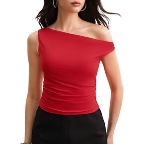 Off The Shoulder Tops for Women Sleeveless Going Out Asymmetrical Ruched Crop Tank Tops Y2K Summer Muse Collection in Saudi Arabia