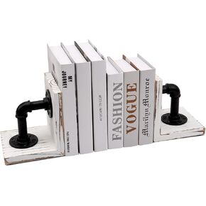 Book Ends,Wood Bookends for Shelves,Industrial Pipe Design Book Ends for Heavy Books,Rustic Style Bookend for Home Office Bookcase Bookshelf Desk Decor, Dark Brown in Saudi Arabia