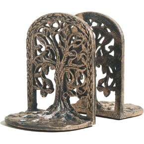 Tree of Life Bookends Set Heavy Duty Metal Book Ends for Shelves | Antique Brass Iron Decorative Bookend Pair for Home, Office, Library or Study | Elegant Vintage Style Book Holder Décor in Saudi Arabia