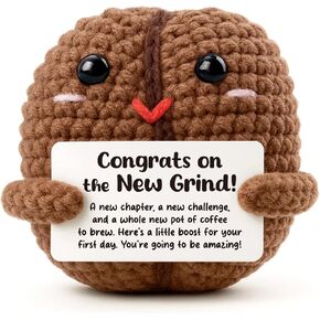 New Job Gift for Men Women, Funny Promotion Present for Coworker Friend, Congrats on the New Grind Keepsake, Handmade Crochet Decor for First Day Desk in Saudi Arabia