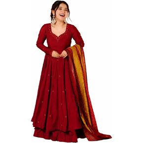 Women’s Cotton Printed Anarkali Kurta With Palazzo & Dupatta Set in Kuwait
