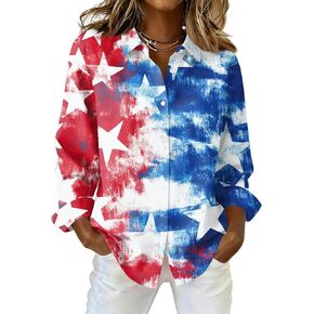 COTECRAM American Flag Button Down Shirt Women USA Star Stripes 4th of July Shirts 250th Anniversary USA Patriotic Blouses in Saudi Arabia