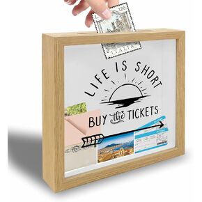 8x8 Shadow Box Frame - Decorative Sunshine Wooden Memorable Box For Saving - Life Is Short Buy The Tickets - Display Memory Cases Suitable For Tickets Pictures - Travel Vacation Keepsake Gift - A07 in Saudi Arabia