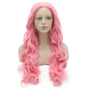 MX angel Long Wavy Synthetic Lace Front Cosplay Party Pink Wig Heat Resistant in Kuwait