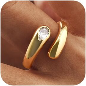 Gold Chunky Ring for Women - 14k Gold Plated Adjustable Statement Rings Teardrop Cubic Zirconia Trendy Stackable Band Rings Jewelry Gift for Her in Saudi Arabia