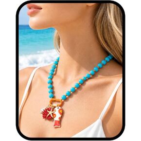 Colorful Beaded Necklace for Women, Chunky Paperclip Chain Ocean Starfish Fish Shell Charm Pendant Y2K Boho Cute Beach Statement Jewelry Gift in Saudi Arabia