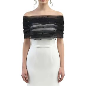 Women Off The Shoulder Pearl Sheer Shawl Formal Sheer Wedding Shawl Outerwear Formal Dresses in Saudi Arabia