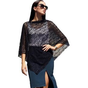 Cuffbow Women Lace Poncho Shrug Lightweight Cape Long Poncho Shrug Summer Sheer Cover-up Top Bolero Shawl for Evening Dress Black in Saudi Arabia