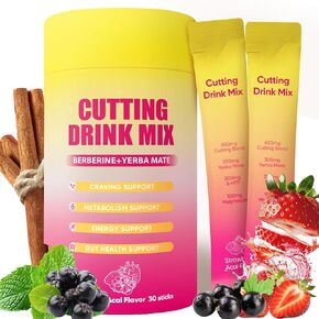 Cutting Drink Mix – Supports Satiety, Energy & Gut Health | Great-Tasting Blend with Berberine, Chromium, Yerba Mate & Magnesium, Strawberry Acai Flavor – 30 Sticks (1) in Saudi Arabia