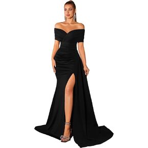 Formal Dresses for Women Wedding Guest Cross V Neck Off Shoulder Elegant High Waist Floor Length Evening Cocktail Dress in Saudi Arabia
