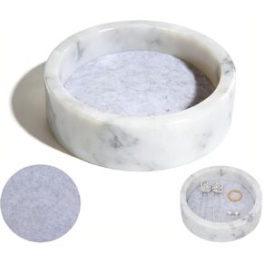 4.8 Inch Small Round Marble Tray with Protective Felt Pad, Jewelry Ring Dish Holder, Decorative Serving Trays for Dresser, Entryway, Tabletop Decor (White) in Saudi Arabia