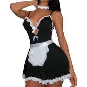 Sexy Maid Outfit For Women Lace Cosplay French Maid Lingerie Set V-neck Role Playing Lingerie Sexy Halloween Costumes in Saudi Arabia
