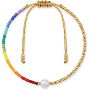 Rainbow Gold Beaded Drawstring Bracelets for Women Dainty White Pearl Friendship Bracelet Handmade Colorful Fashion Charm Jewelry Premium Practical Present Party Gifts in Saudi Arabia