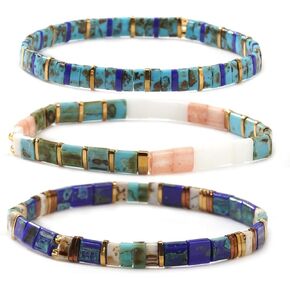 Tila Flat Seed Beaded Bracelets Stack for Women Men Boho Healing Gold Colorful Square Stretch Bracelet Set Accessories Jewelry Daily Vacation Party Holiday Friendship Gifts for Women in Saudi Arabia
