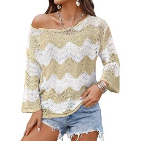 Messic Womens Beach Cover Up Summer Crochet Tops 3/4 Sleeve Off Shoulder Swim Cover Up Top Swimsuit Coverup in Saudi Arabia