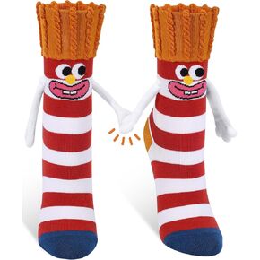 Funny Magnetic Food Socks for Women Girls, Crazy French Fries Hand Holding Crew Socks, Cute Novelty Cotton Sock White Elephant Gifts for Foodie Adult Stocking Stuffer in Saudi Arabia